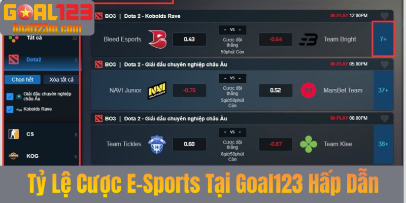 Tỷ Lệ Cược Cao Tại Thể Thao Điện Tử Goal123